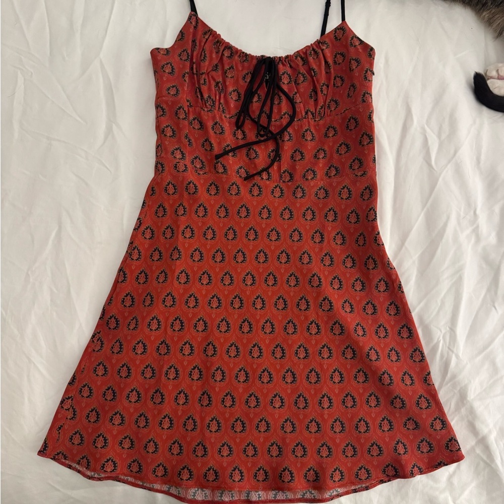 Realisation Par Rust Orange Floral-Print Slip Dress with Black Straps
